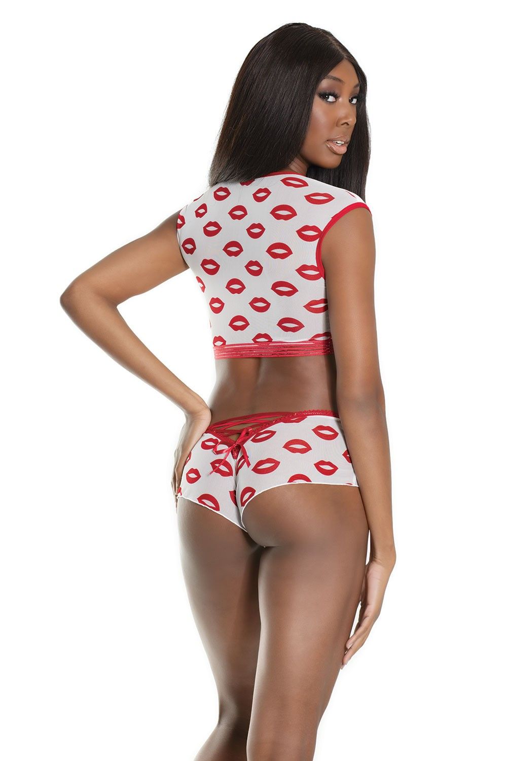 Coquette Lucky Lip Prints Crop Top and Booty Short Set