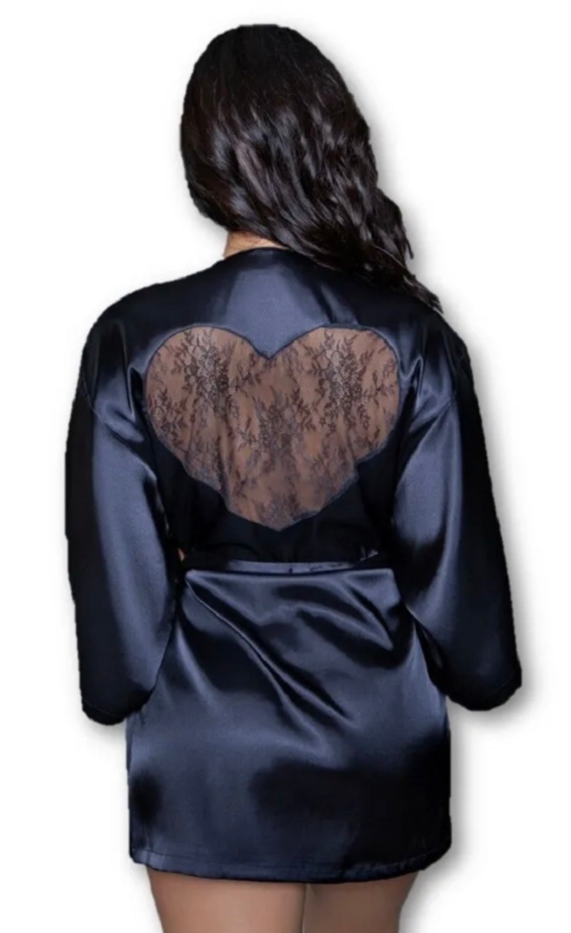 Be Wicked Black Satin & Lace Heart Back Robe