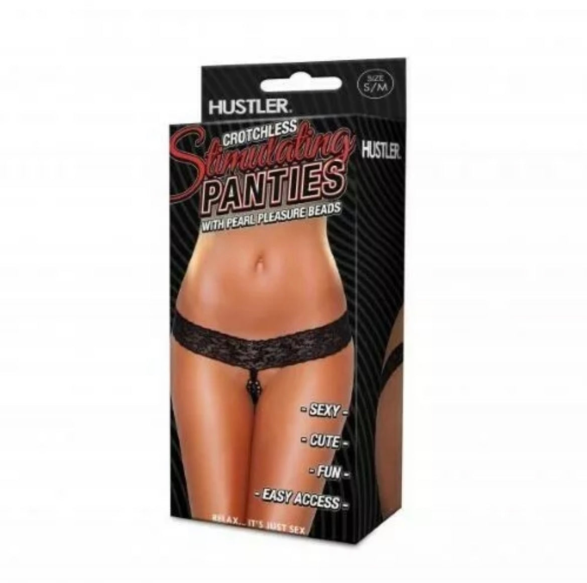 CROTCHLESS STIMULATING PLEASURE PANTIES WITH PLEASURE BEADS BLACK HUSTLER