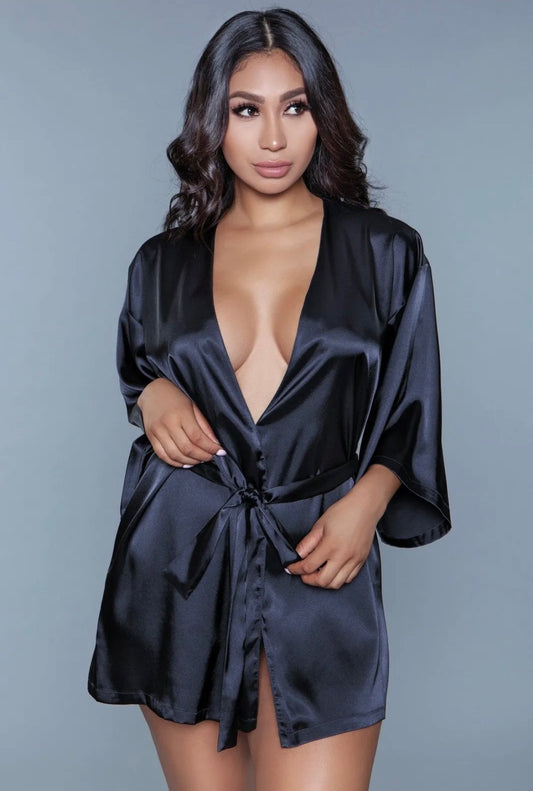 Be Wicked Black Satin & Lace Heart Back Robe