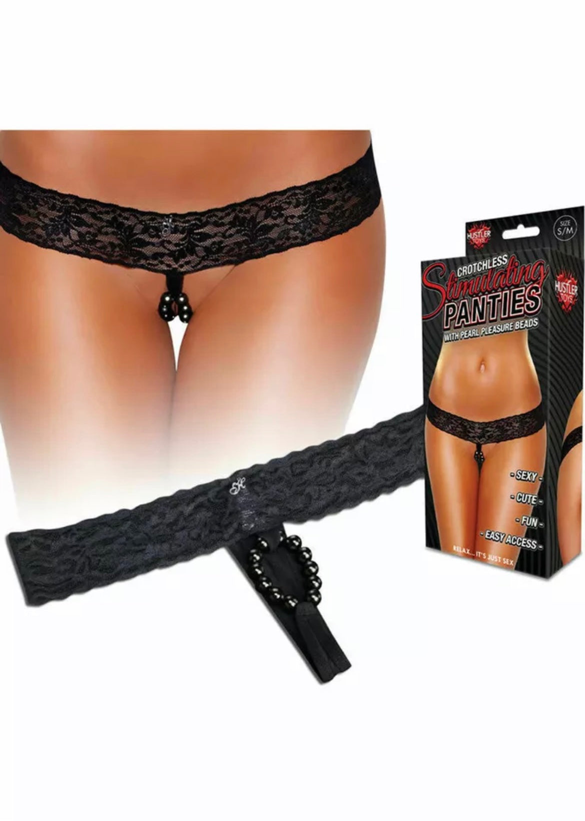 CROTCHLESS STIMULATING PLEASURE PANTIES WITH PLEASURE BEADS BLACK HUSTLER